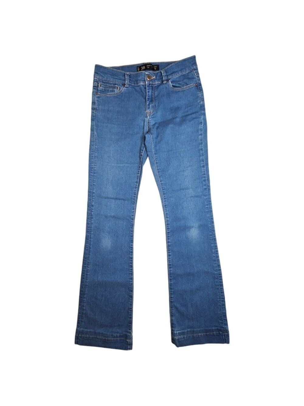 Zara Blue Jeans Vintage Signature Bootcut Distressed Flare Womens Size 6